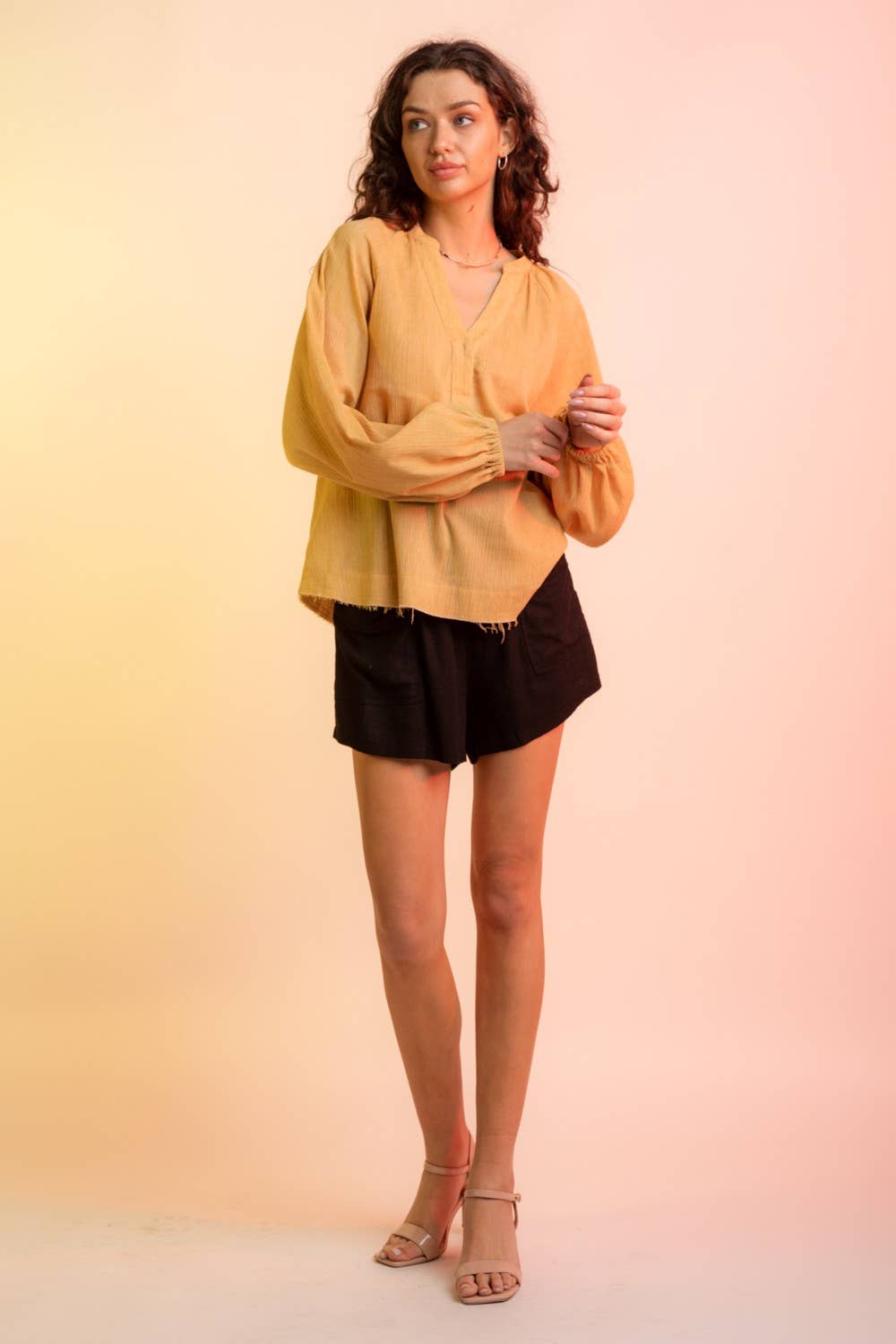 Woven Gauze V Neck Blouse