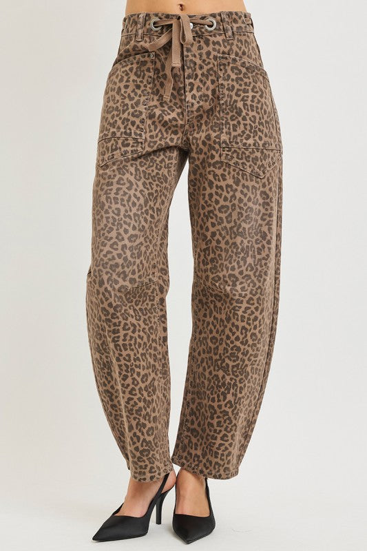 Risen Slouchy Crop Barrel Jeans w/Waistband Drawstring & Eyelet Details