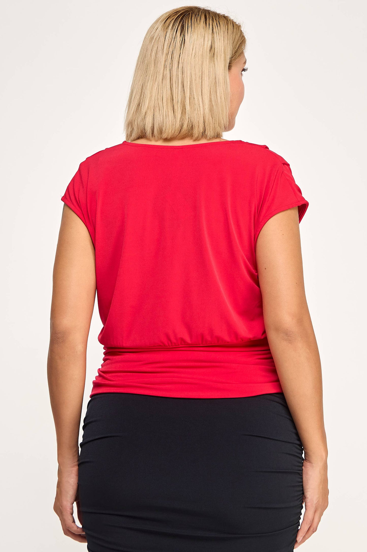 Draped Cowl Neck Cap-Sleeve Blouse