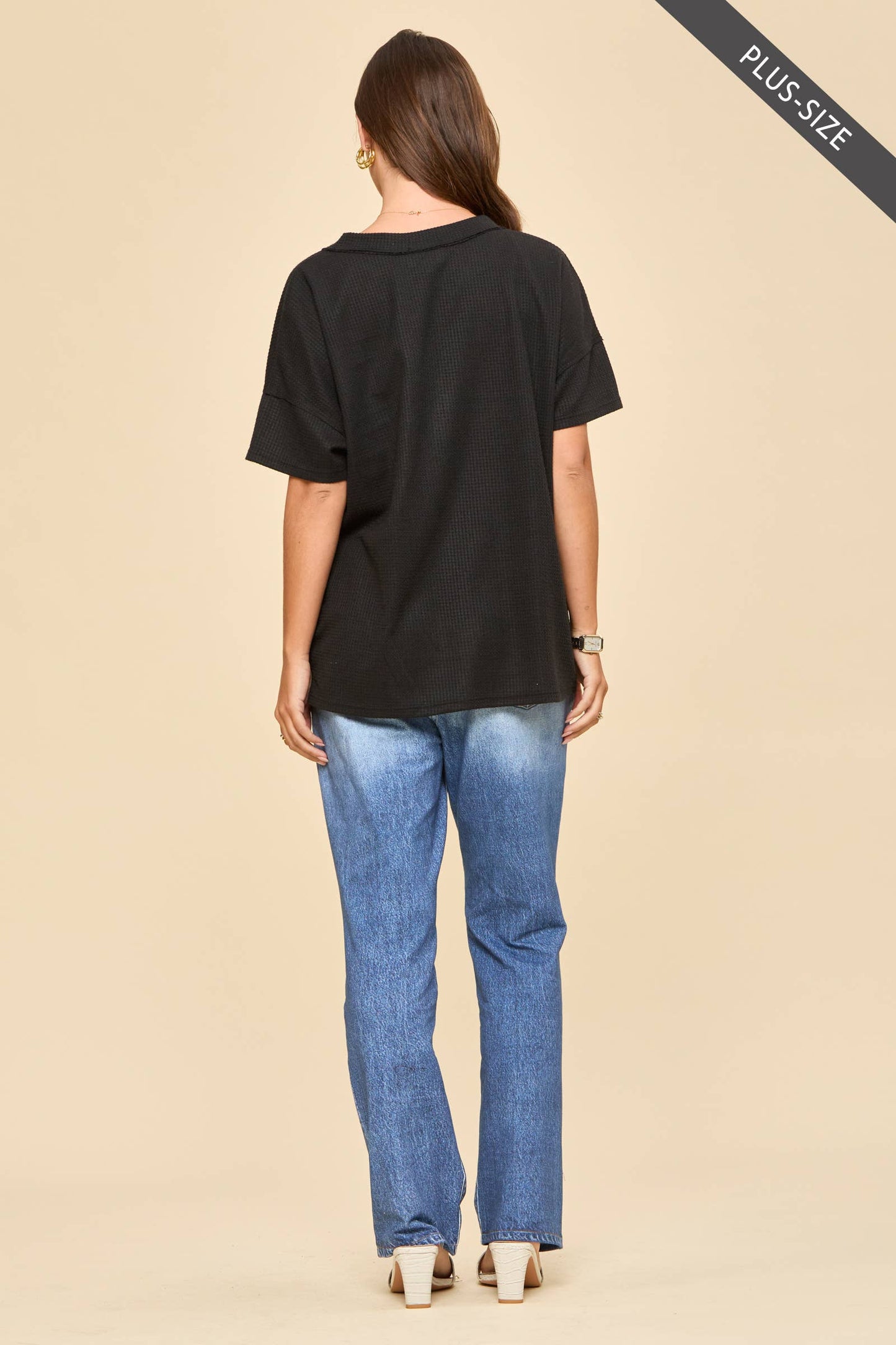 Three Button Henley Waffle Knit Top