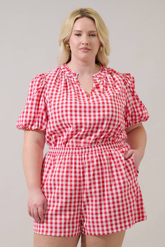 Checker Ruffle Blouse