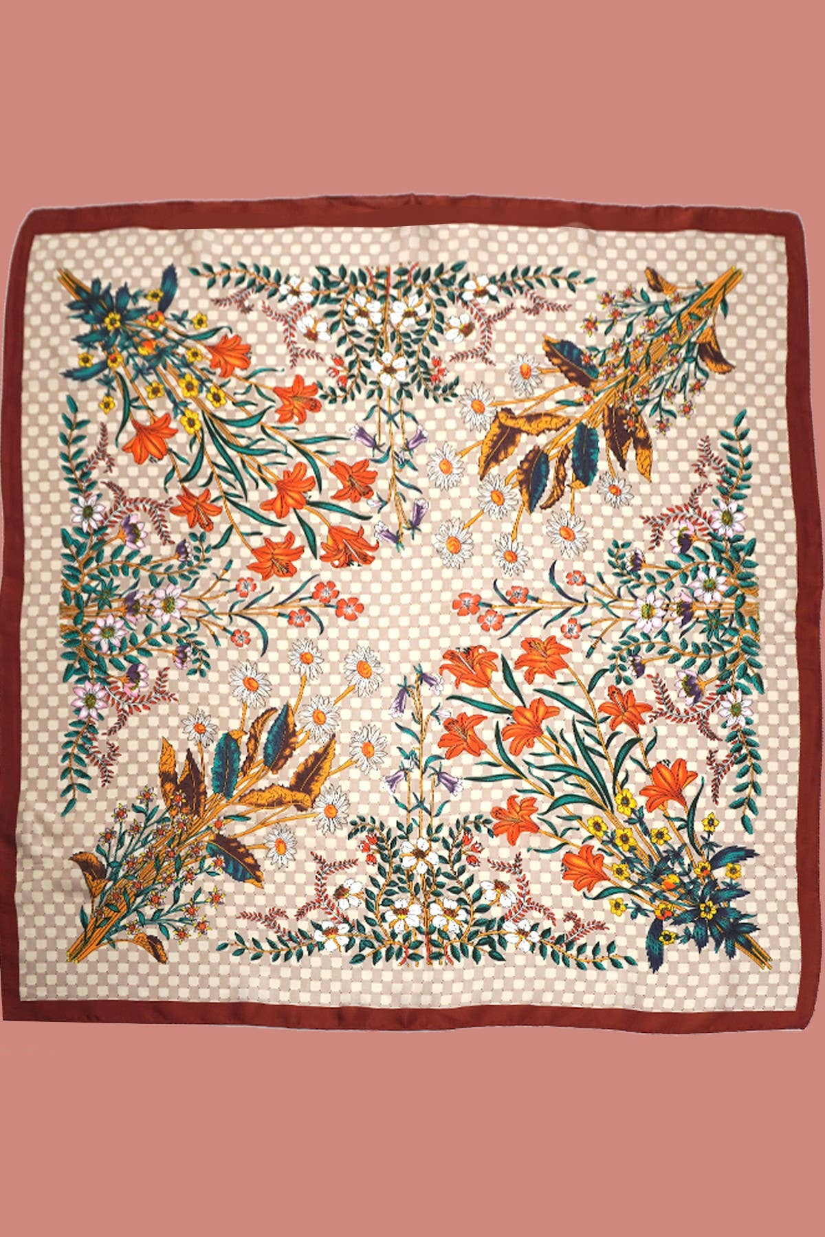 Rust Trimmed Floral Scarf