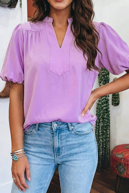 V Puff Sleeve Blouse