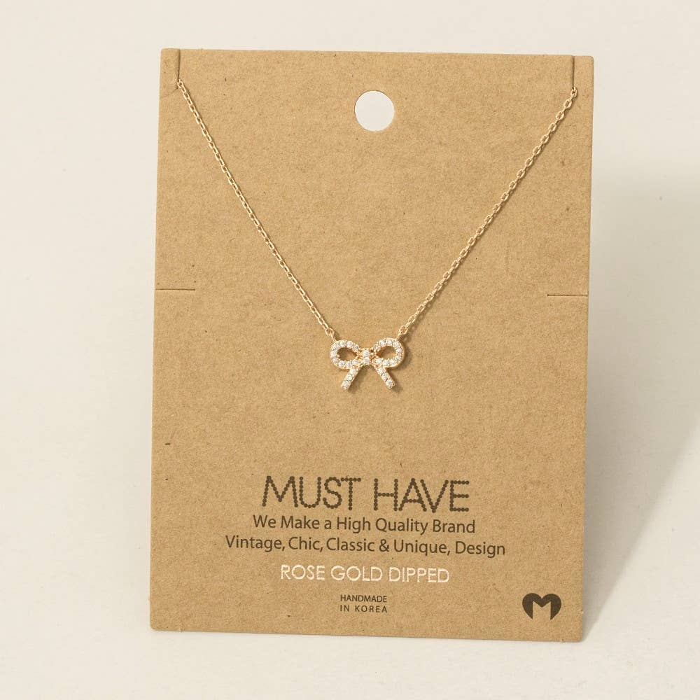 Stud Ribbon Bow Pendant Necklace