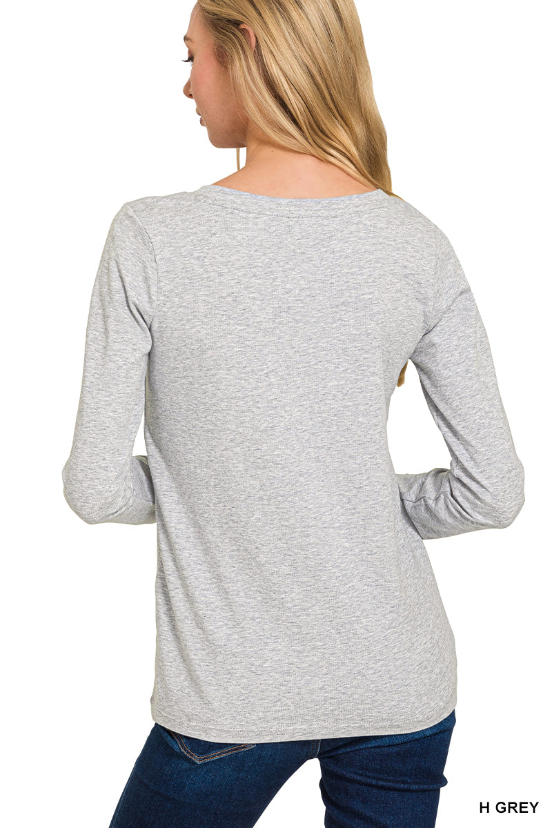 Cotton V-Neck Long Sleeve T-Shirt