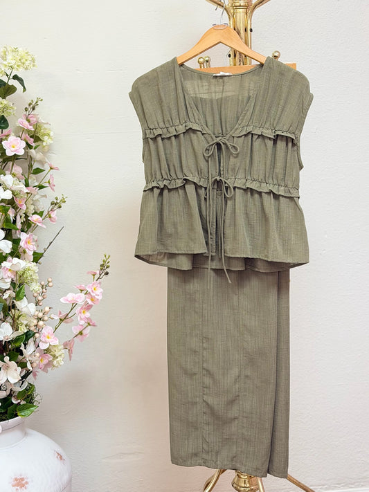 Ruffle V-Neck Sleeveless Lounge Set