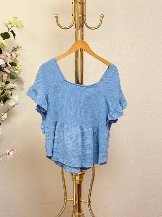 Relax Fit Square Neck Ruffle Top