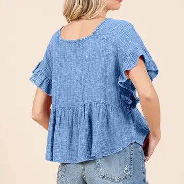 Relax Fit Square Neck Ruffle Top