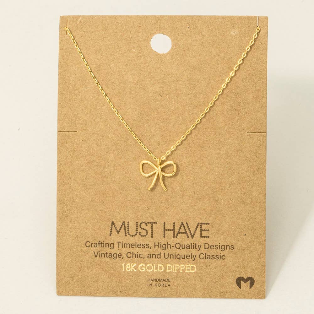 Solid Ribbon Bow Pendant Necklace