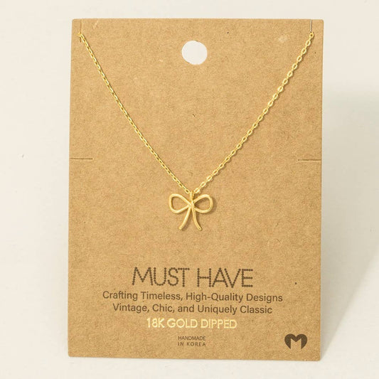 Solid Ribbon Bow Pendant Necklace