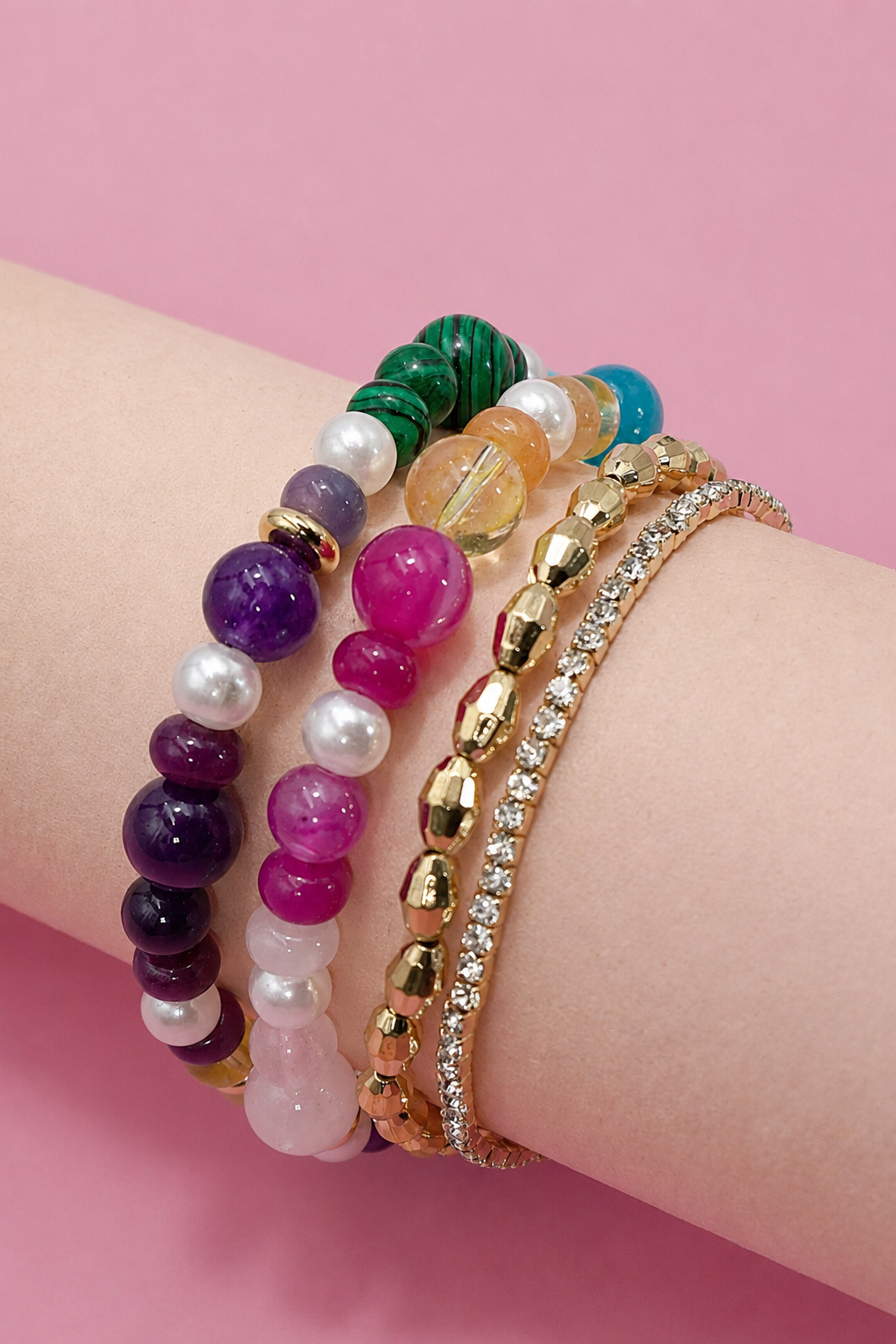 Multi-Colored Glass Beaded Bracelet