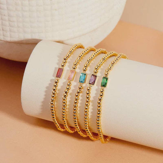 Beaded Chain Birthstone Bracelet-April