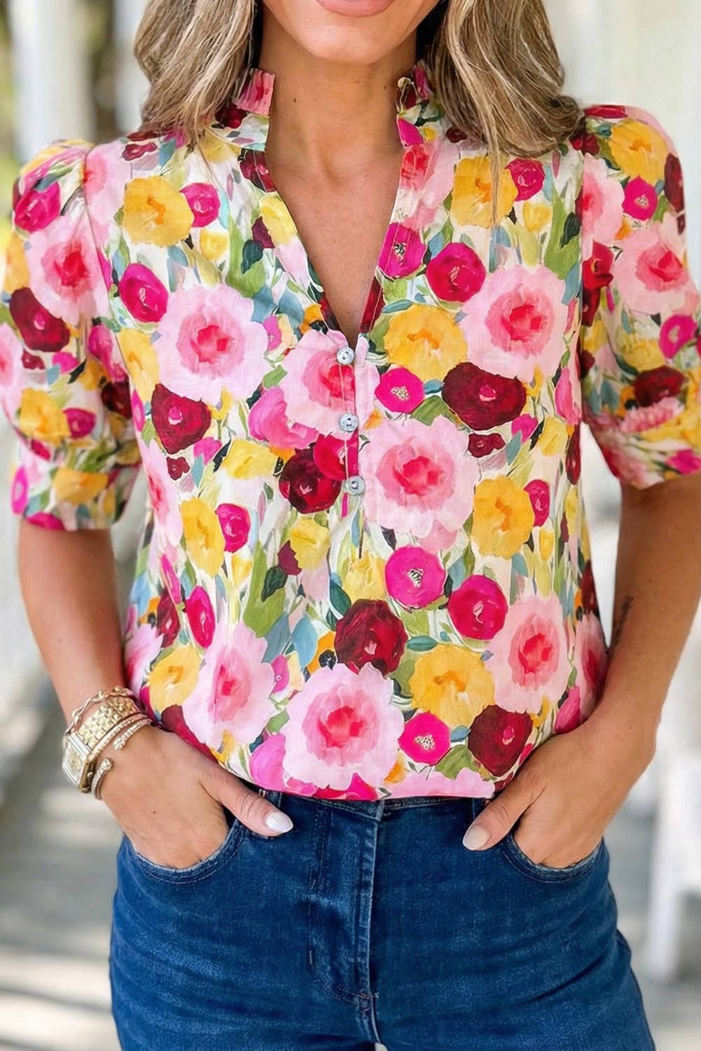 Frilled V Neck Blouse