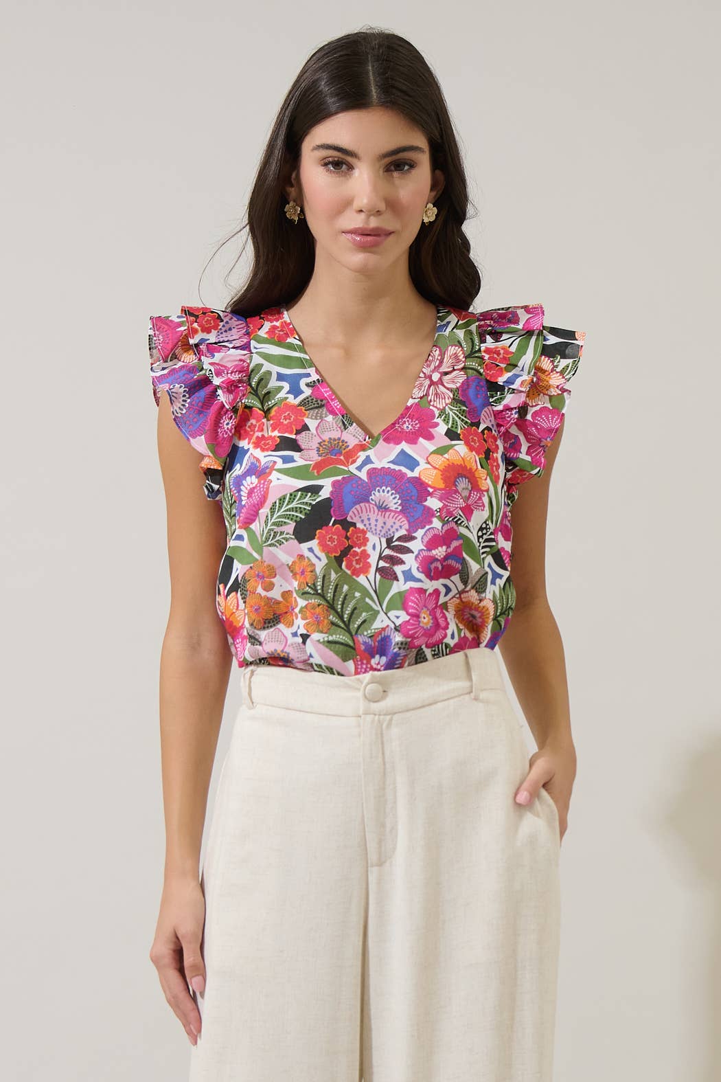 Floral Tiffy Ruffle Top