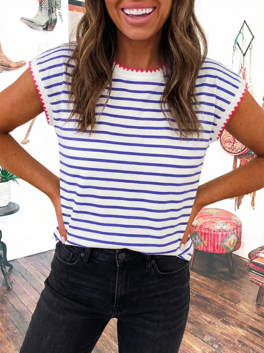 Contrast Trim Striped Tee