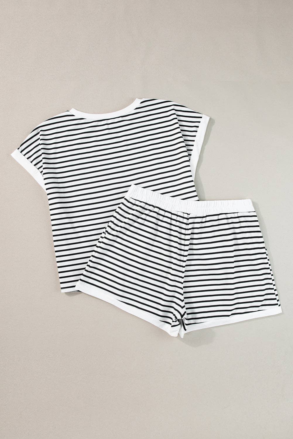 White Stripe Contrast Edge Short Set