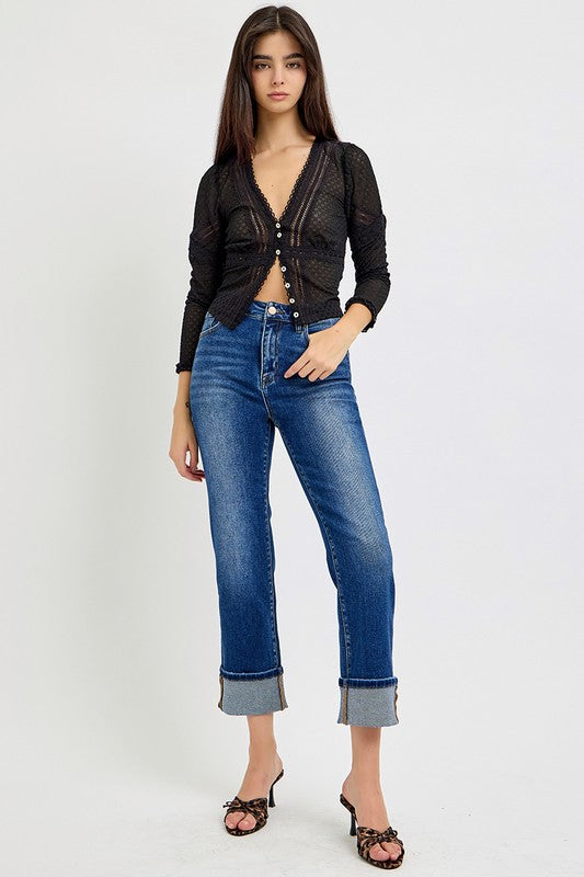 Risen Jeans High Rise Ankle Straight Cuffed Jeans