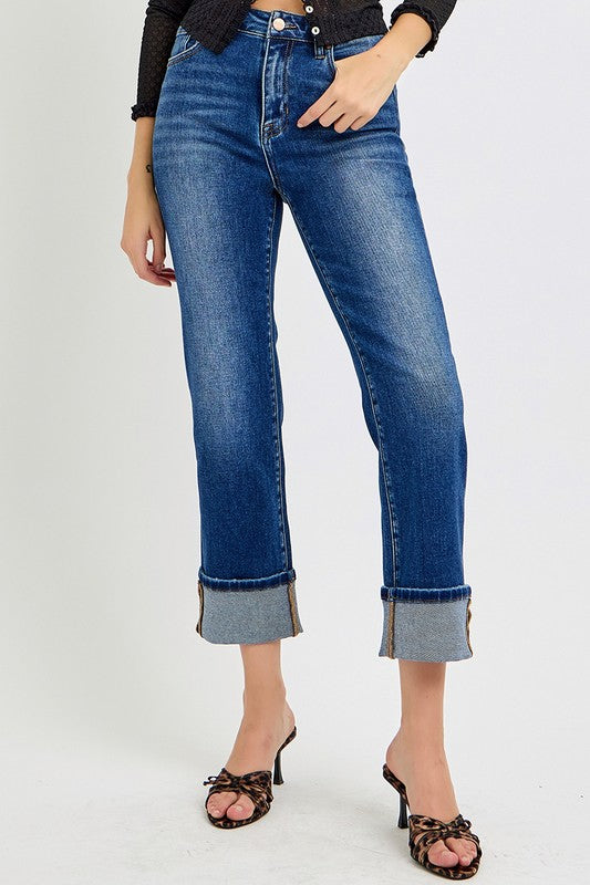 Risen Jeans High Rise Ankle Straight Cuffed Jeans