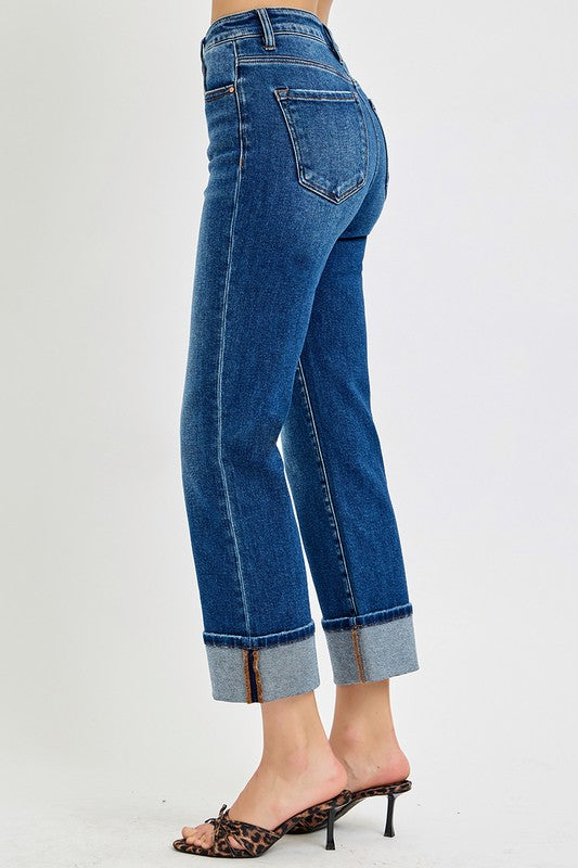 Risen Jeans High Rise Ankle Straight Cuffed Jeans
