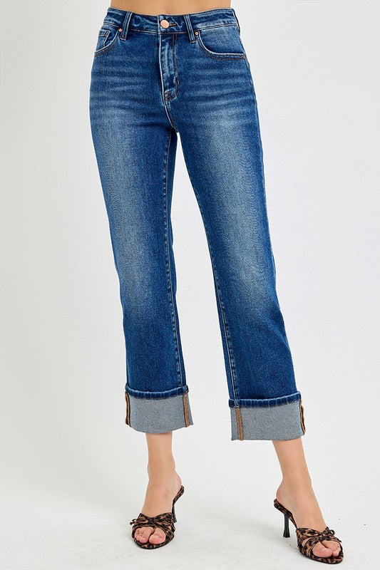 Risen Jeans High Rise Ankle Straight Cuffed Jeans