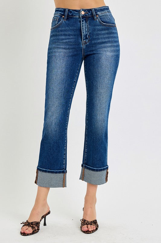 Risen Jeans High Rise Ankle Straight Cuffed Jeans