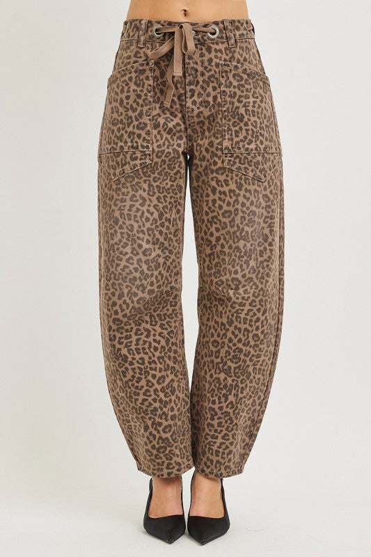 Risen Slouchy Crop Barrel Jeans w/Waistband Drawstring & Eyelet Details