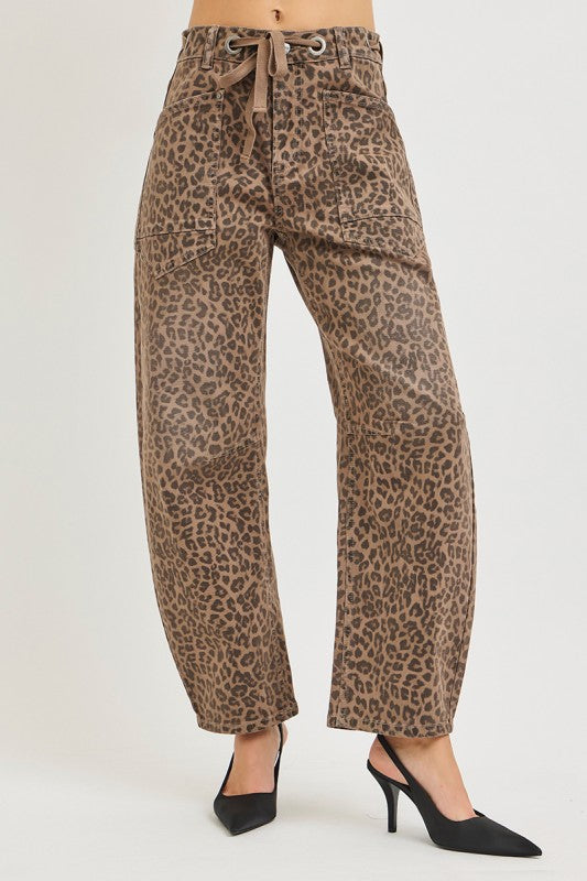 Risen Slouchy Crop Barrel Jeans w/Waistband Drawstring & Eyelet Details