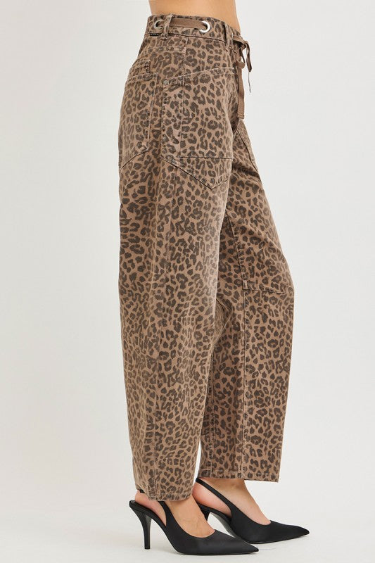 Risen Slouchy Crop Barrel Jeans w/Waistband Drawstring & Eyelet Details