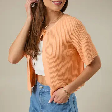 Round Neck Half Sleeve Sweater Cardigan