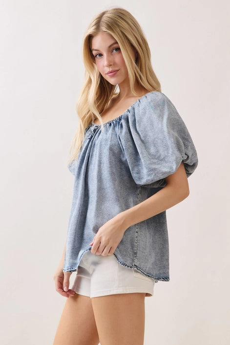 Balloon Sleeve Tencel Blouse