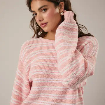 Boat Neck Long Sleeve Stripe Sweater