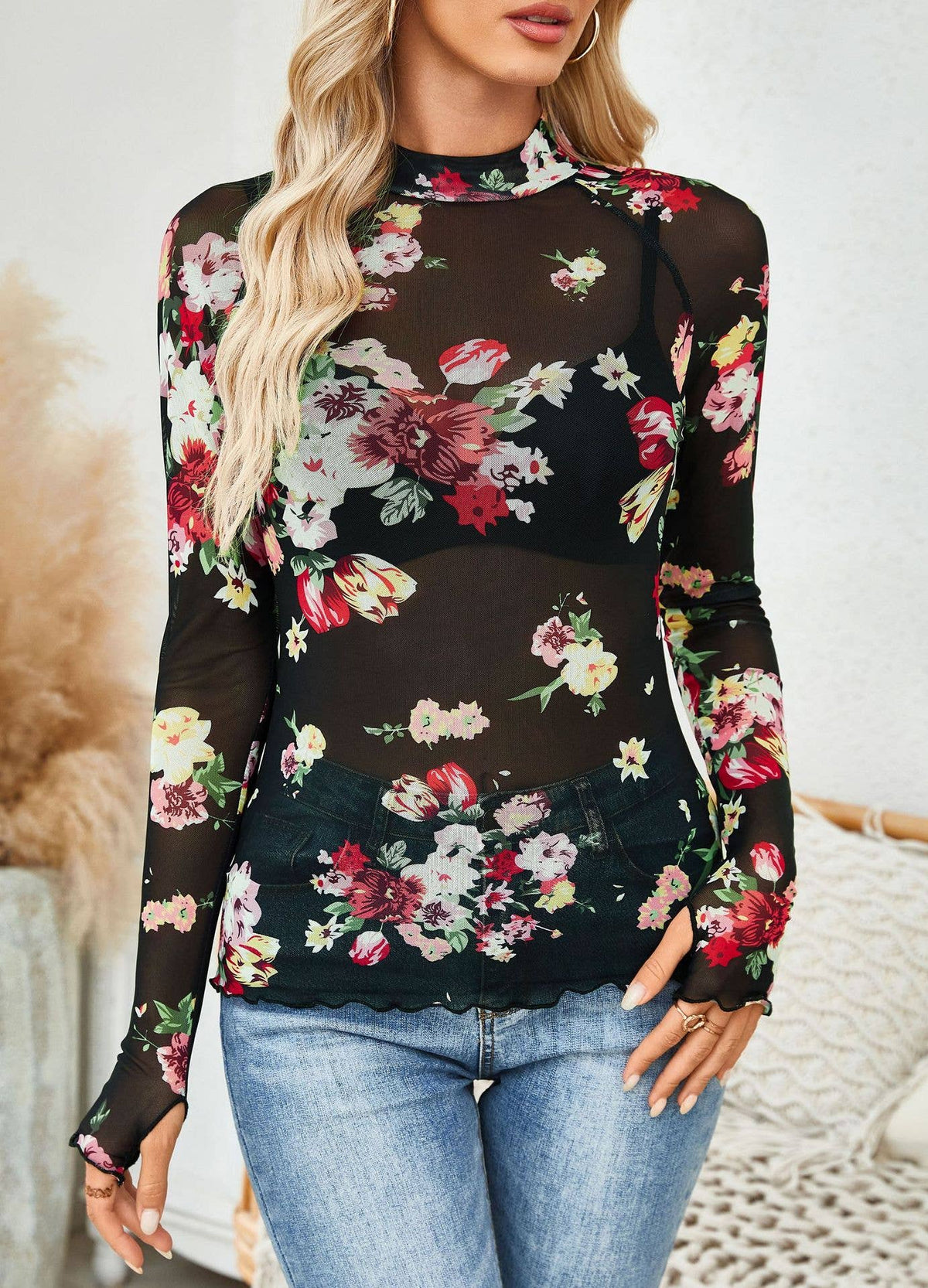 Floral Mesh Top