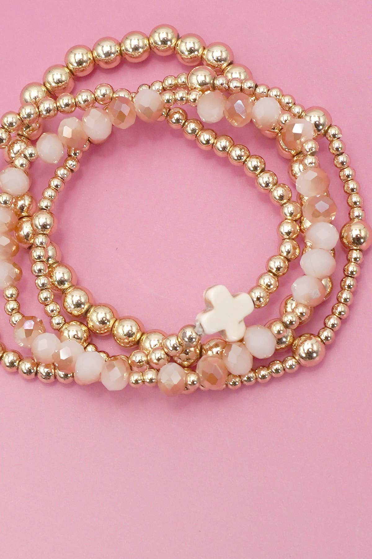 Cross Beaded Stretch Bracelet