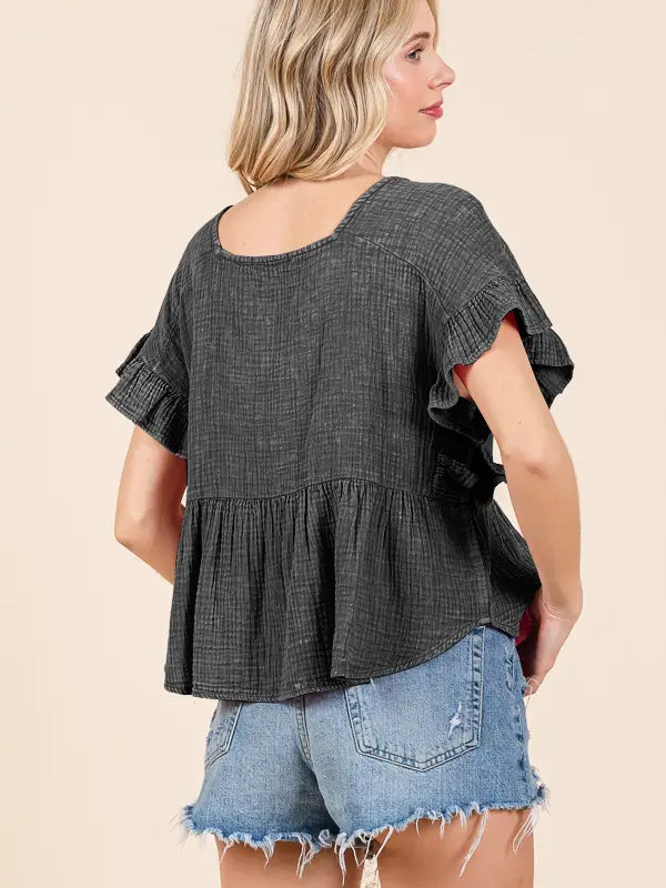 Relax Fit Square Neck Ruffle Top