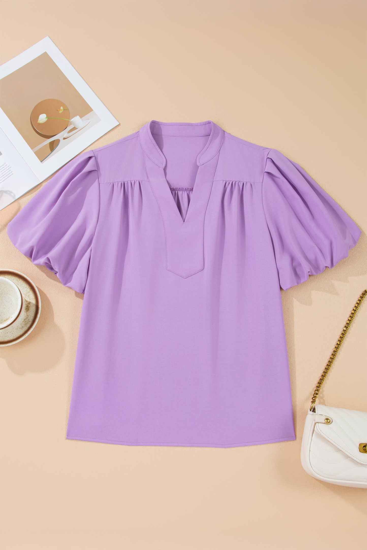 V Puff Sleeve Blouse