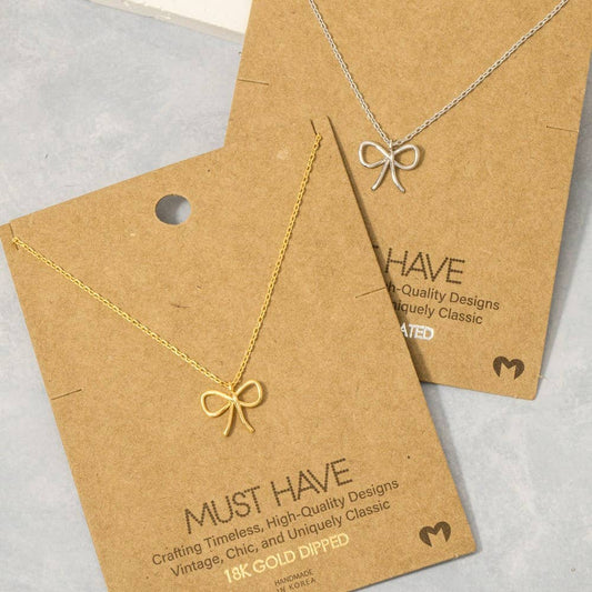 Solid Ribbon Bow Pendant Necklace