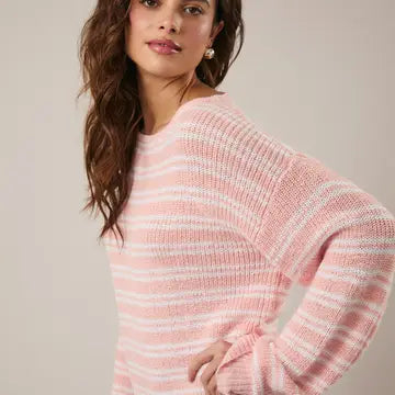Boat Neck Long Sleeve Stripe Sweater
