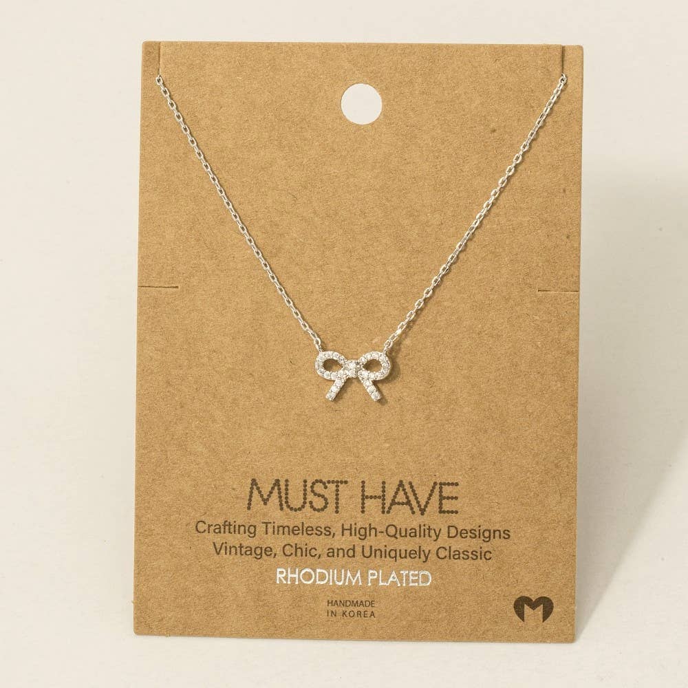 Stud Ribbon Bow Pendant Necklace