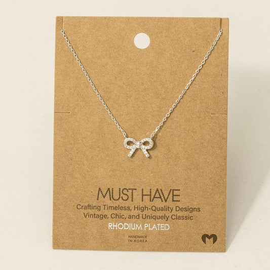 Stud Ribbon Bow Pendant Necklace