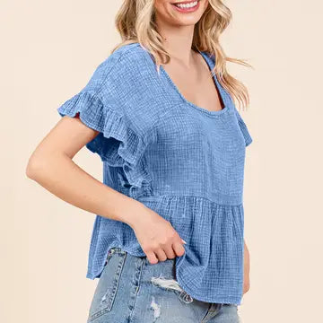 Relax Fit Square Neck Ruffle Top