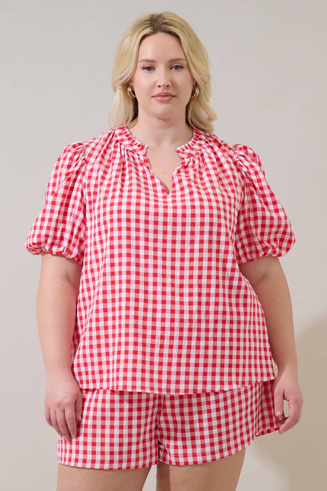 Checker Ruffle Blouse