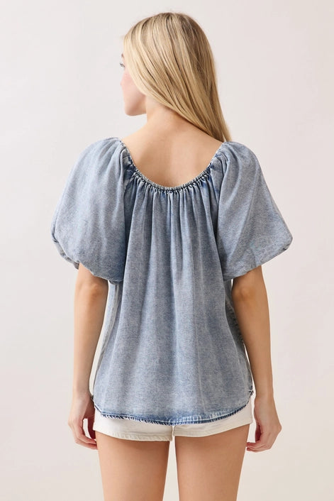 Balloon Sleeve Tencel Blouse