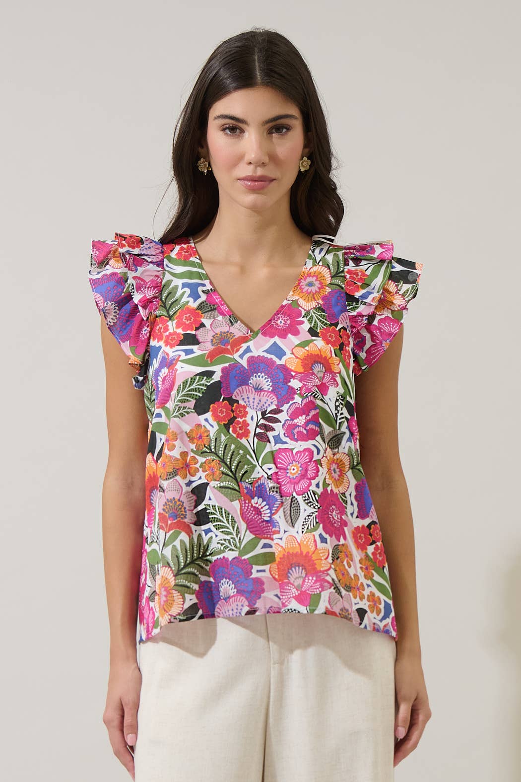 Floral Tiffy Ruffle Top