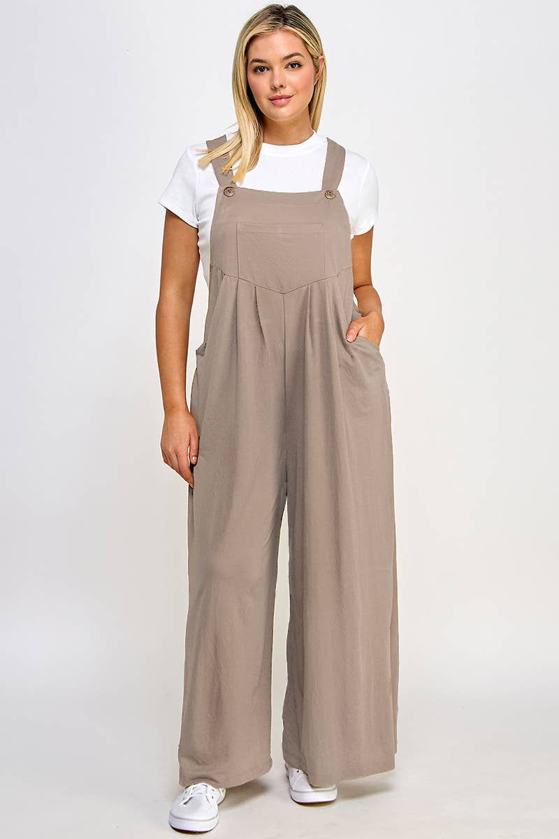 Pleated Overalls with Pockets
