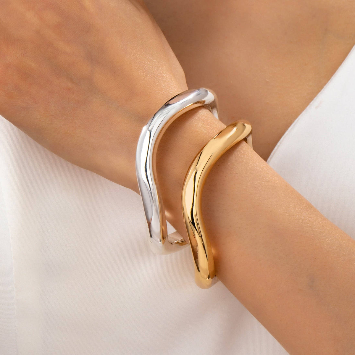 Mixed Metal Tube Bangle Duo