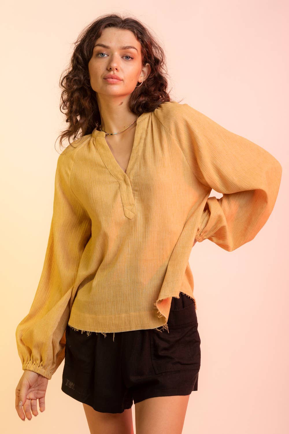 Woven Gauze V Neck Blouse