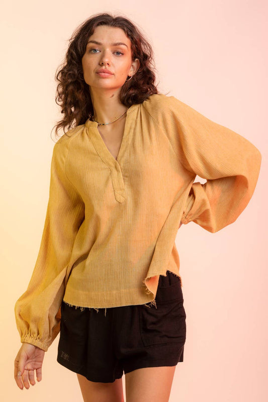 Woven Gauze V Neck Blouse