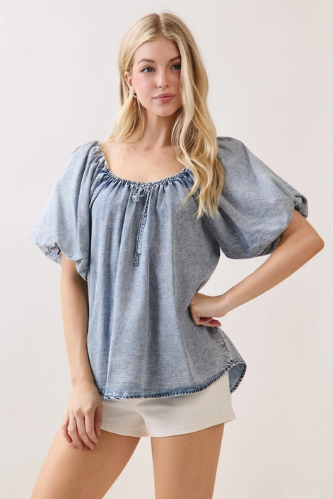 Balloon Sleeve Tencel Blouse