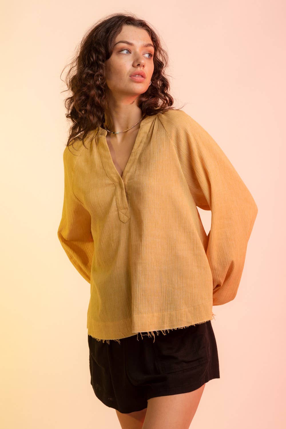 Woven Gauze V Neck Blouse