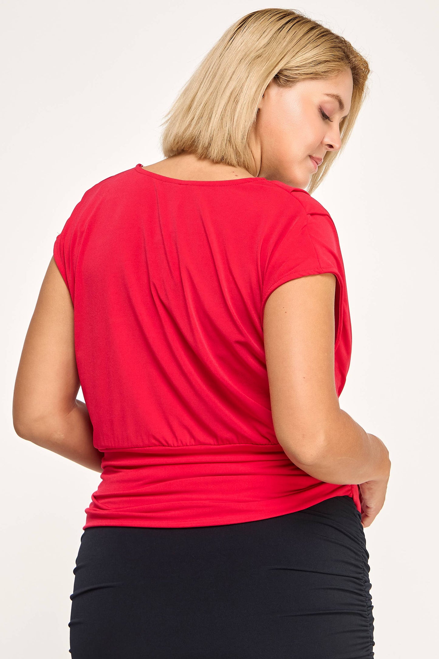 Draped Cowl Neck Cap-Sleeve Blouse